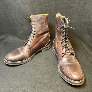Moma Lace Up Combat Boots Mens 44 Brown Distressed Leather Made In Italy